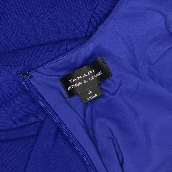 Tahari Royal Blue Sheath Dress with Buckle Waist & 3/4 Sleeve - Size 4 - Picture 6 of 8